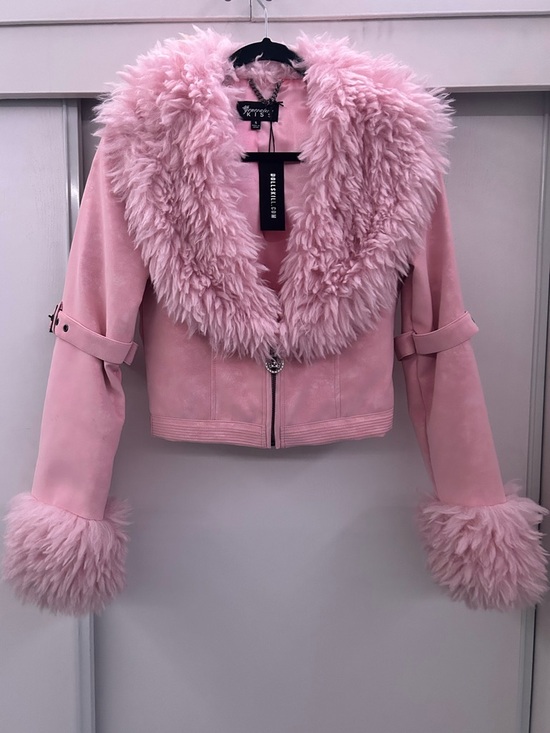 Dolls Kill Jackets & Blazers - Dolls Kill Covet Moto Faux Fur Trim Jacket - Pink (Small)